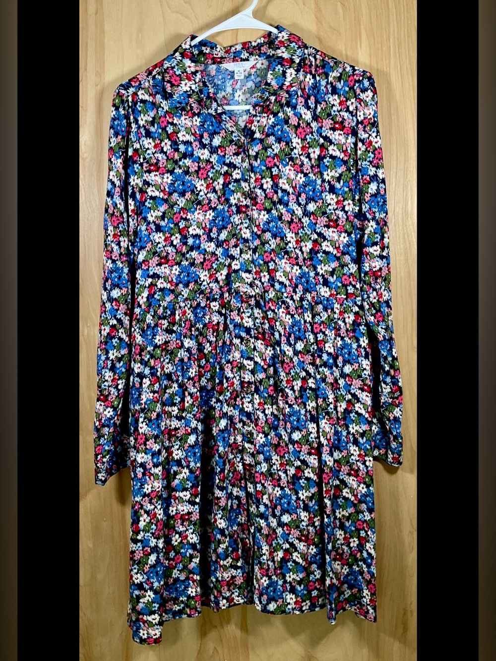 Time and Tru Ditsy Floral Long Sleeve Mini Shirt Dress - NWT